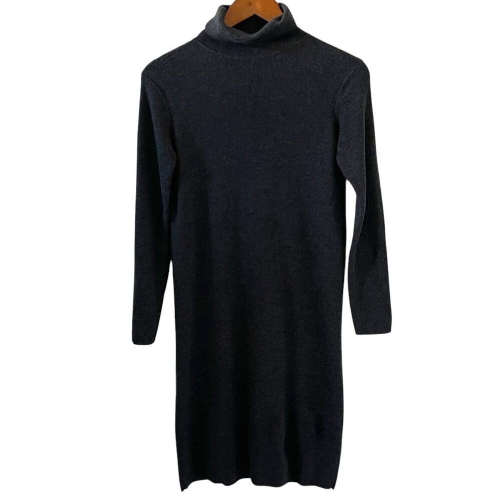 Eileen Fisher Merino Wool Turtleneck Sweater Dress In Charcoal Gray Size 2P/4P
